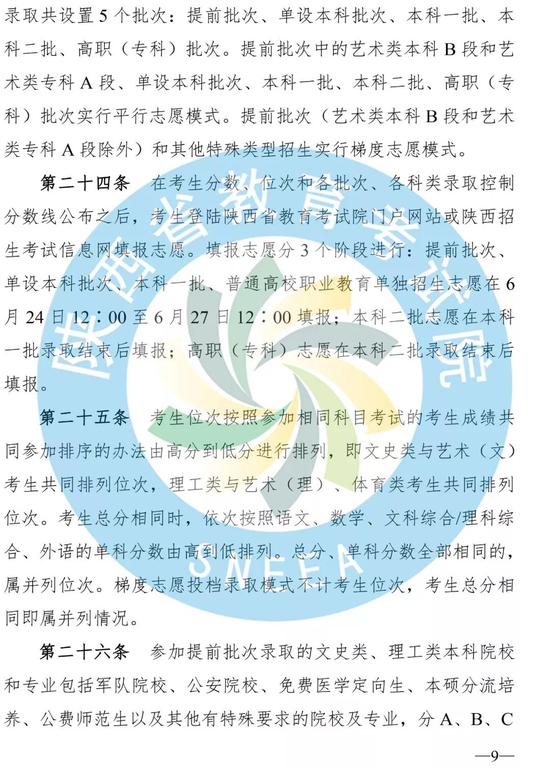 2019年陜西省普通高等學校招生實施辦法